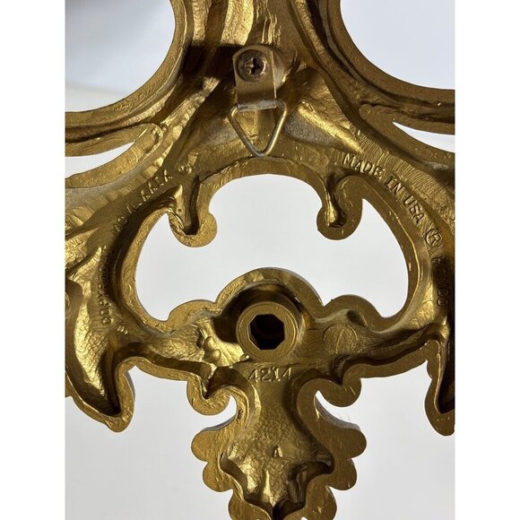 Vtg 1978 Syroco Triple Gold Ornate Wall Sconce Candle Holder Hollywood Regency - Picture 6 of 6